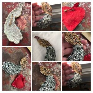 Two sequined handmade vintage pins.
